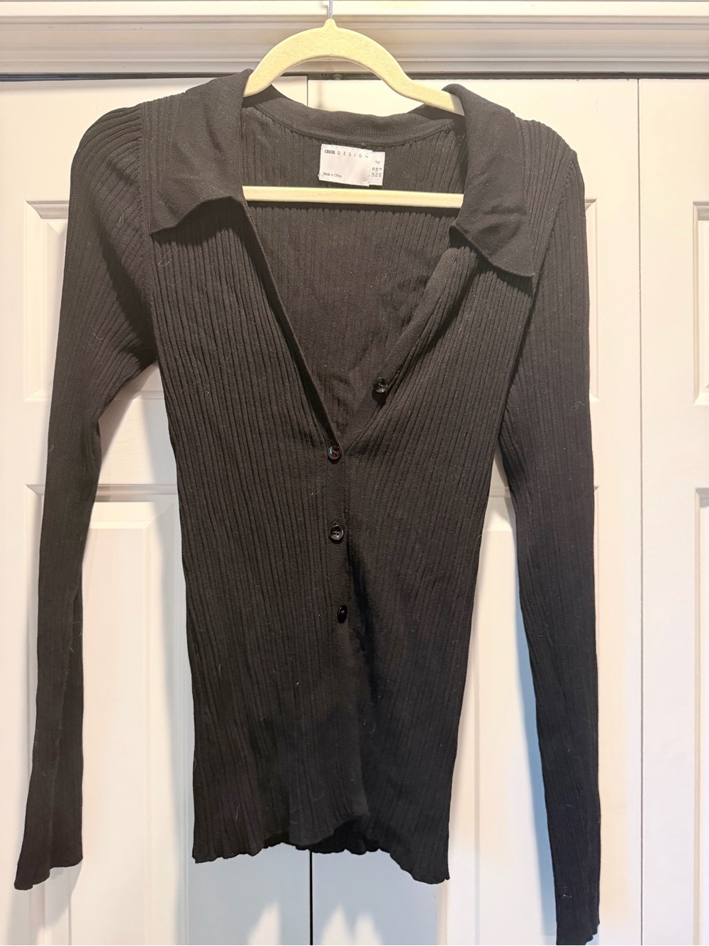 ASOS Cropped Ribbed Button-Front Sweater - Black 6 Tall